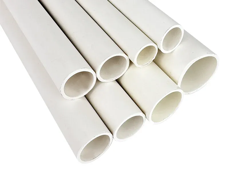 Lengths of white PVC electrical conduit pipe